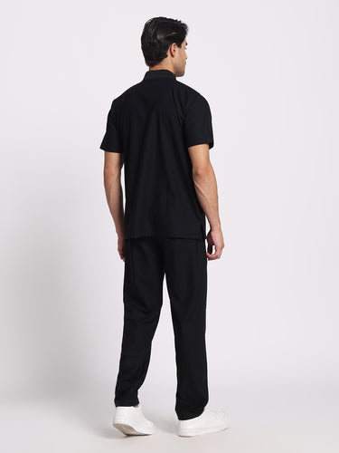 Stretchable (4Way) Black Male Flex Zip Neckline Top With Straight Pants