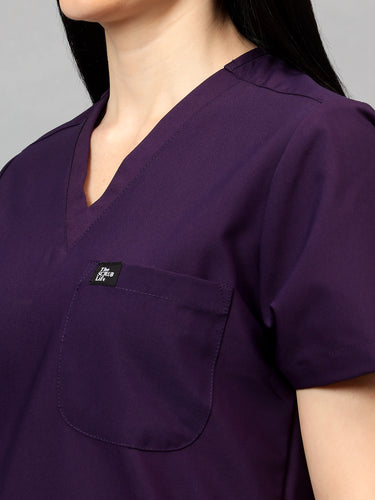 Stretchable (4Way) Female Violet V-Neck With Jogger Scrub Set