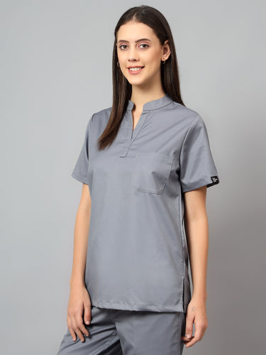 Stretchable (2Way) Women Graphite Mandarin Neck Scrub Top