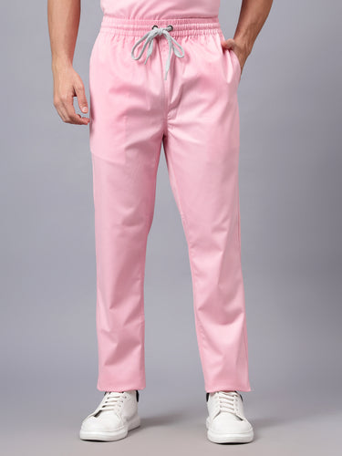 Stretchable (2Way) Male Powder Pink Mandarin Neck With Straight Pant Scrub Set