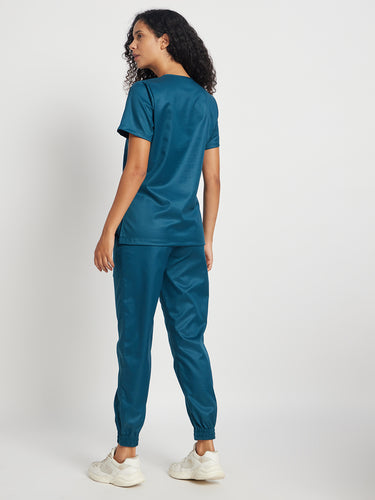 Stretchable (2Way) Female Forest Green V-Neck With Jogger Scrub Set