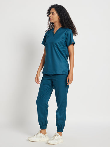 Stretchable (2Way) Female Forest Green V-Neck With Jogger Scrub Set
