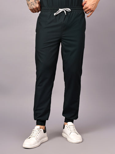 Stretchable (4Way) Male Mid Night Green V-Neck With Jogger Scrub Set