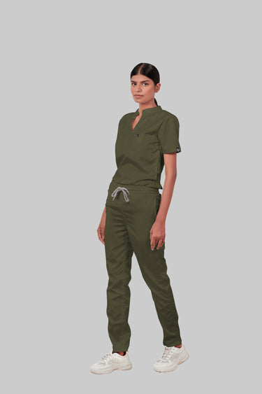 Stretchable (4Way) Female Olive Green Straight Scrub Pant