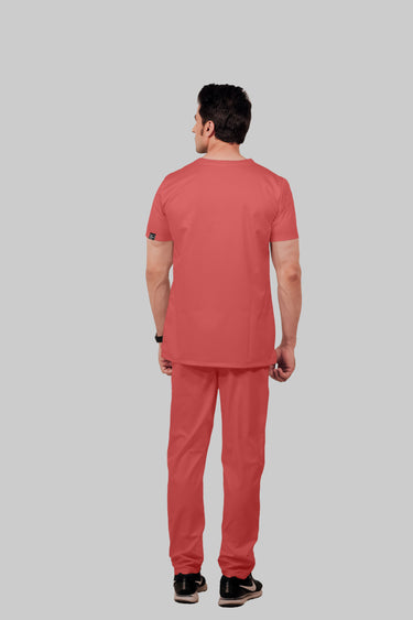 Stretchable (2Way) Men Peach V-Neck With Straight Pant Scrub Set