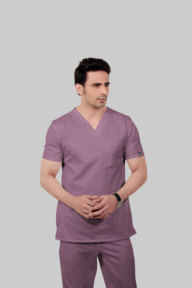 Stretchable (2Way) Male Lilac V-Neck Scrub Top
