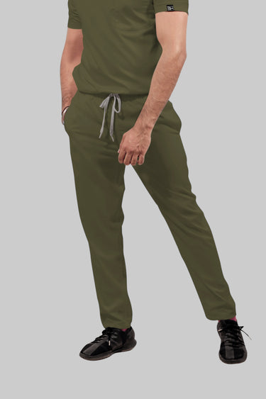 Stretchable (4Way) Male Olive Green Straight Scrub Pant