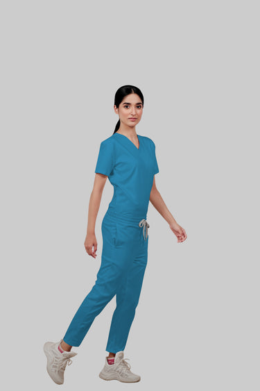 Stretchable (2Way) Female Peacock Blue Straight Scrub Pant