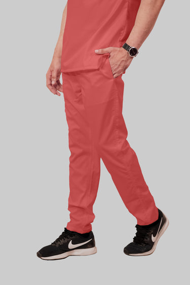 Stretchable (2Way) Men Peach V-Neck With Straight Pant Scrub Set