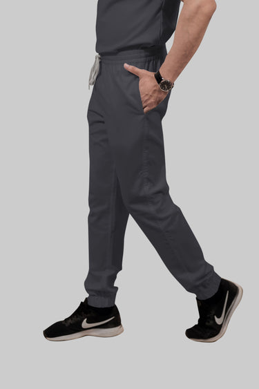 Stretchable (2Way) Female Dark Gray Mandarin Neck With Jogger Scrub Set