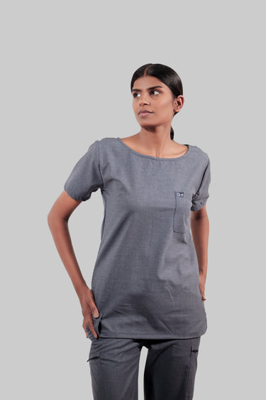 Stretchable (4Way) Female Dark Gray Boat Neck Scrub Top