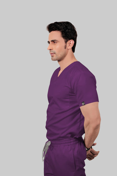 Stretchable (2Way) Male Purple V-Neck With Jogger Scrub Set
