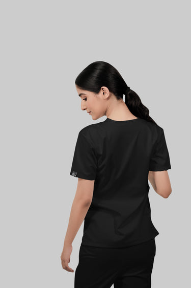 Stretchable (2Way) Female Black V-Neck With Jogger Scrub Set
