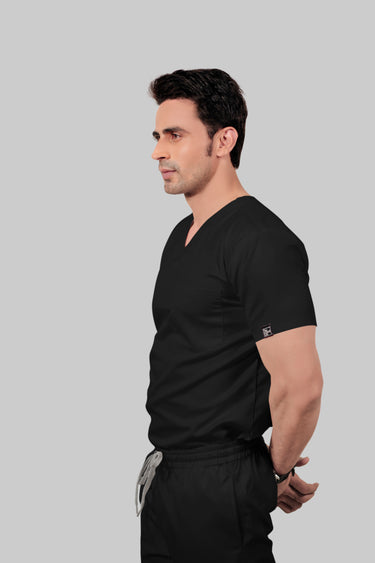 Stretchable (2Way) Male Black V-Neck With Jogger Scrub Set