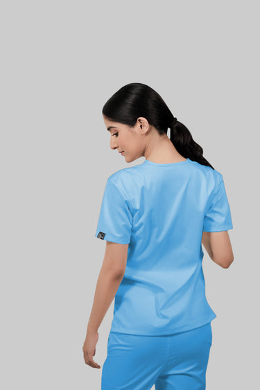 Stretchable (2Way) Female Light Blue V-Neck With Jogger Scrub Set