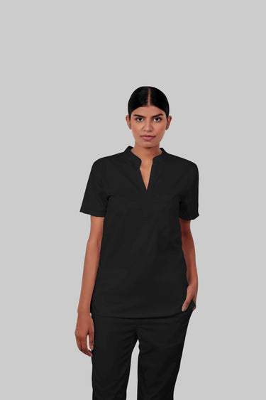 Stretchable (4Way) Female Black Mandarin Neck With Straight Pant Set