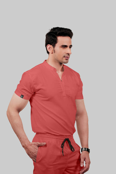 Stretchable (2Way) Men Peach Mandarin Neck Scrub Top