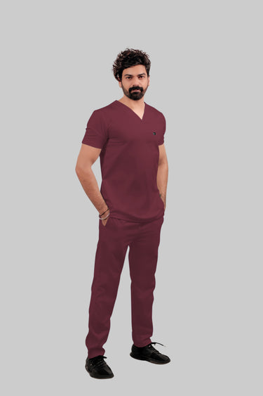 Stretchable (4Way) Male Burgundy Straight Scrub Pant
