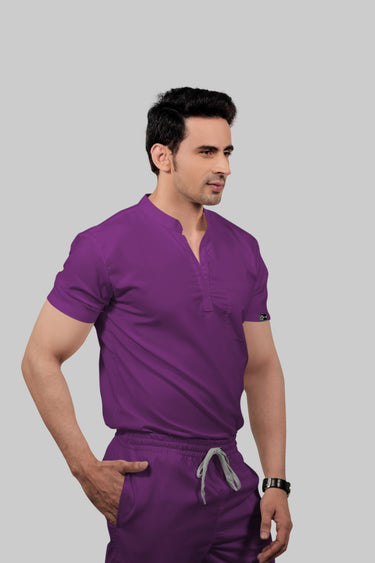 Stretchable (2Way) Male Purple Mandarin Neck Scrub Top