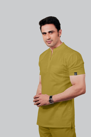 Stretchable (2Way) Men Mustard Mandarin Neck Scrub Top