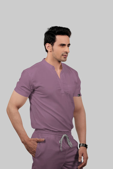 Stretchable (2Way) Male Lilac Mandarin Neck With Straight Pant Scrub Set