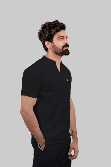 Stretchable (4Way) Male Black Mandarin Neck with Straight Pant Scrub Set