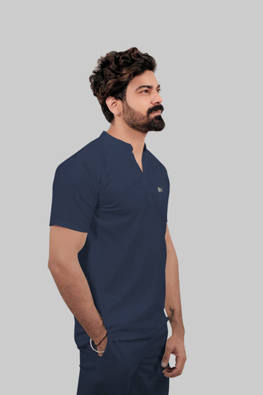 Male (4Way) Navy Blue Mandarin Neck with Straight Pant Scrub Set