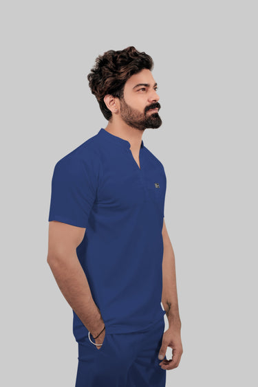 Stretchable (4Way) Male Royal Blue Mandarin Neck with Jogger Scrub Set