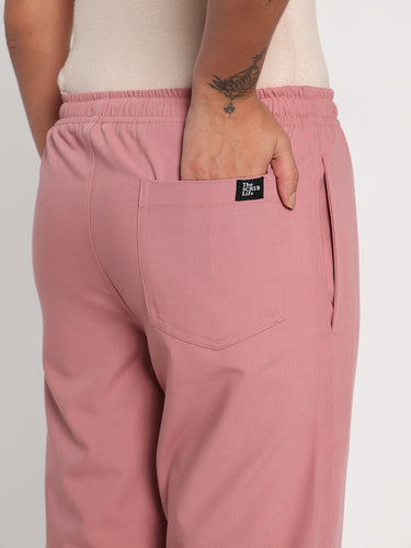 Stretchable (4Way) Women Dusty Pink V Neck With Straight Pant Set