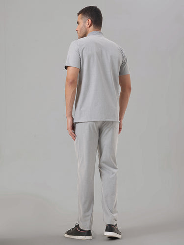 Stretchable (4Way) Light Grey Men Flex Zip Neckline Top With Straight Pants