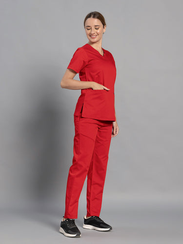 Move Lite Women Ember Red (Soft V Neck) Scrub Set