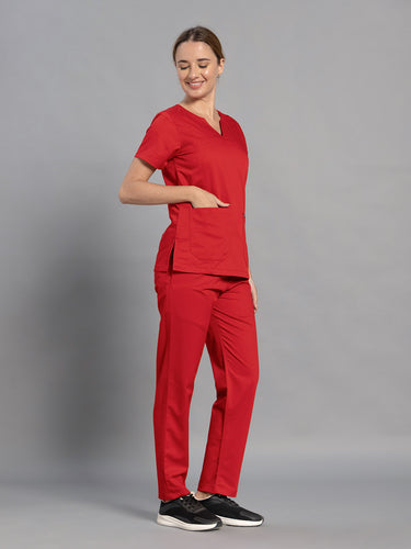 Move Lite Women Ember Red (Nova V Neck) Scrub Set