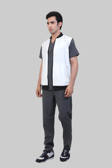 Men White Sleeve-Less Jacket