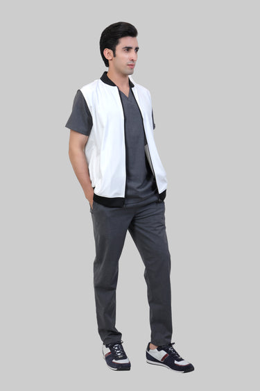 Men White Sleeve-Less Jacket