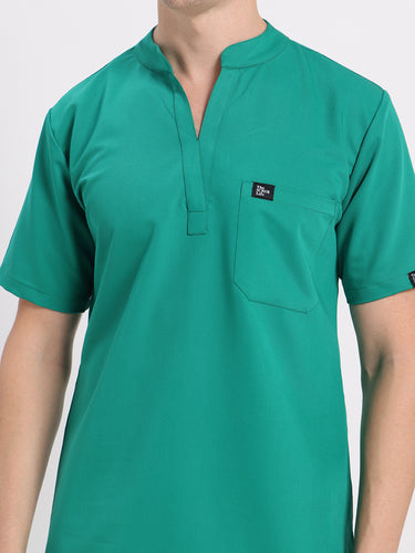 Stretchable (4Way) Male Sea Green Mandarin Neck with Straight Pant Scrub Set