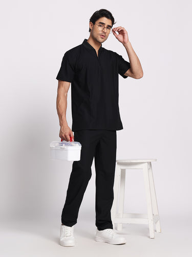 Stretchable (4Way) Black Male Flex Zip Neckline Top With Straight Pants