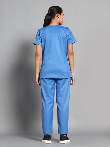 Stretchable (2Way) Female Light Blue V-Neck With Straight Pant Scrub Set