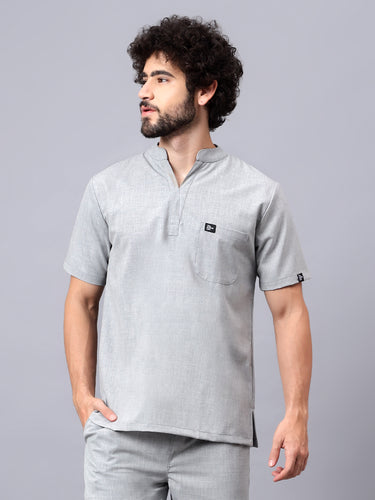 Stretchable (4Way) Male Mandarin Neck Light Grey Scrub Top