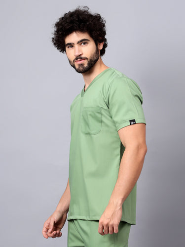 Stretchable (2Way) Men Pista Green V-Neck Scrub Top