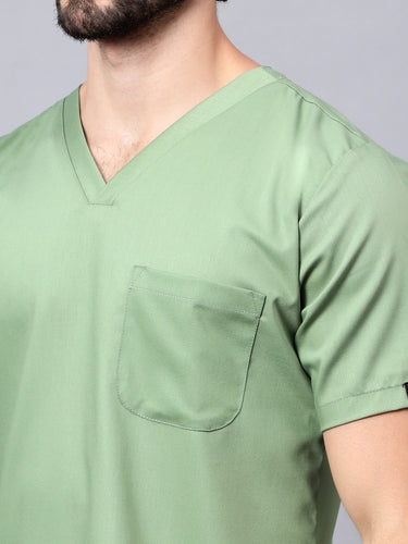 Stretchable (2Way) Male Pista Green V-Neck With Jogger Scrub Set