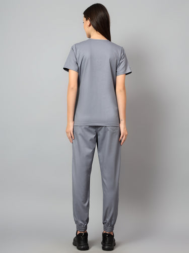Stretchable (2Way) Female Graphite V-Neck With Jogger Scrub Set