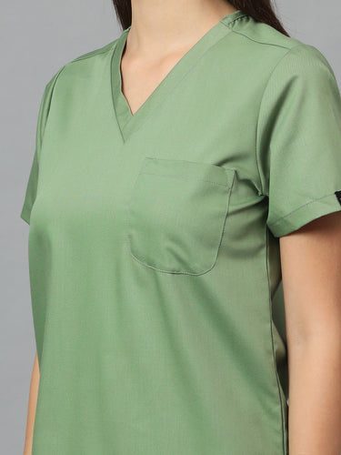 Stretchable (2Way) Female Pista Green V-Neck With Jogger Scrub Set
