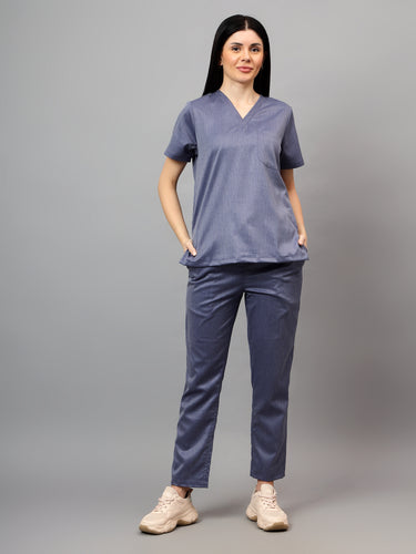Stretchable (2Way) Female Denim Blue Texture Straight Scrub Pant