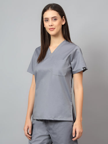 Stretchable (2Way) Female Graphite V-Neck With Straight Pant Scrub Set