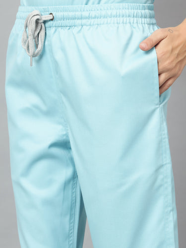 Stretchable (2Way) Female Aqua Blue V-Neck With Jogger Scrub Set