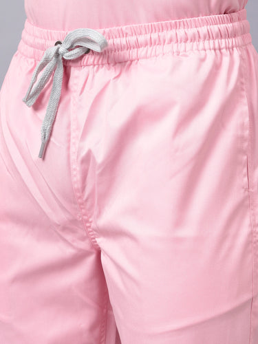 Stretchable (2Way) Male Powder Pink Mandarin Neck With Jogger Scrub Set