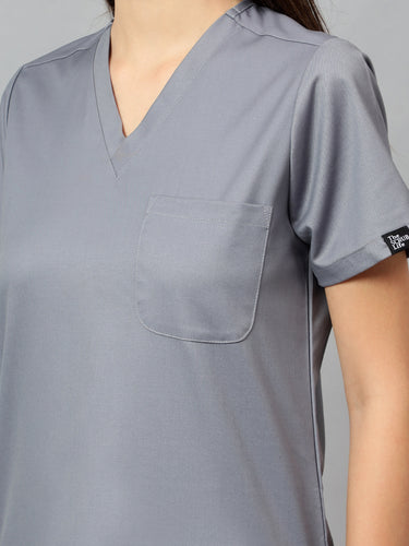 Stretchable (2Way) Female Graphite V-Neck Scrub Top