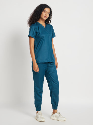 Stretchable (2Way) Female Forest Green V-Neck With Jogger Scrub Set