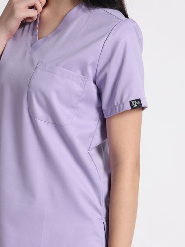 Stretchable (2Way) Female Lavender V-Neck With Straight Pant Scrub Set