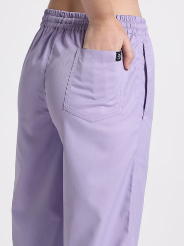 Stretchable (2Way) Female Lavender Mandarin Neck With Jogger Scrub Set